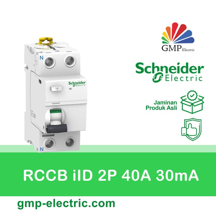 ELCB Schneider RCCB iID, Tipe AC 2P White 40A, 30mA A9R71240