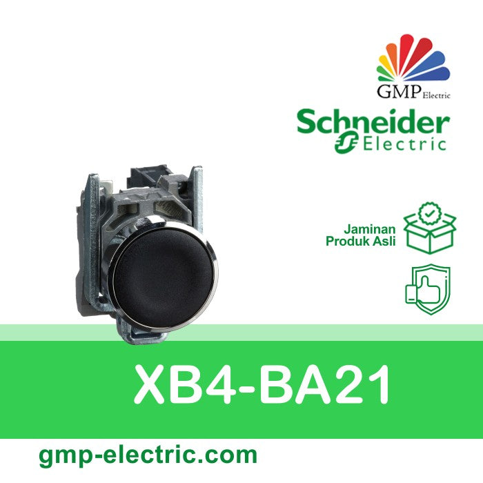 Push Button Switch Schneider XB4-BA21 22 mm Metal Momentary Black 1NO