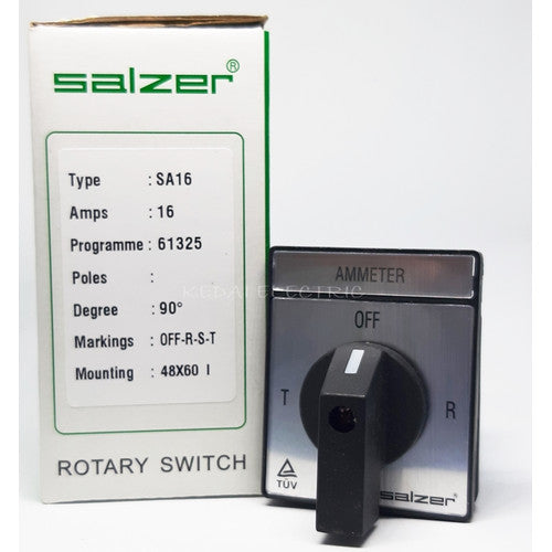 Ampere Selector Salzer SA 16-4-3 4 Position OFF-R-S-T 16A