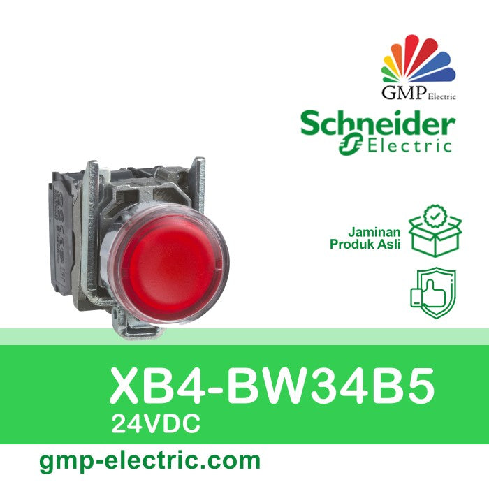 Push Lamp Schneider XB4-BW34B5 22 mm Metal Momentary 24VAC/DC Red 1NO+1NC