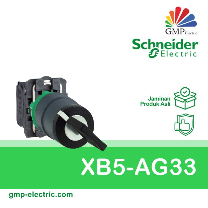 Selector Switch Schneider XB5-AG33 22 mm Plastic Key 3Posisi Stay Put Black 2NO