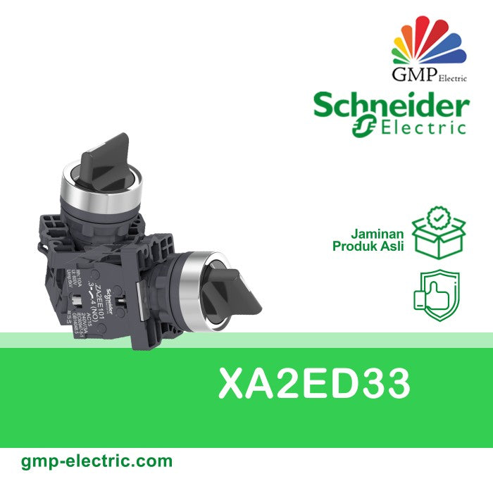 Selector Switch Schneider XA2ED33 22 mm Plastic 3Posisi Stay Put Black 2NO