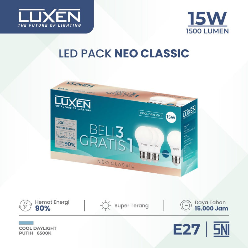 Lampu LED Bulb Luxen CLASSICNEO (3+1) 15W 6500K