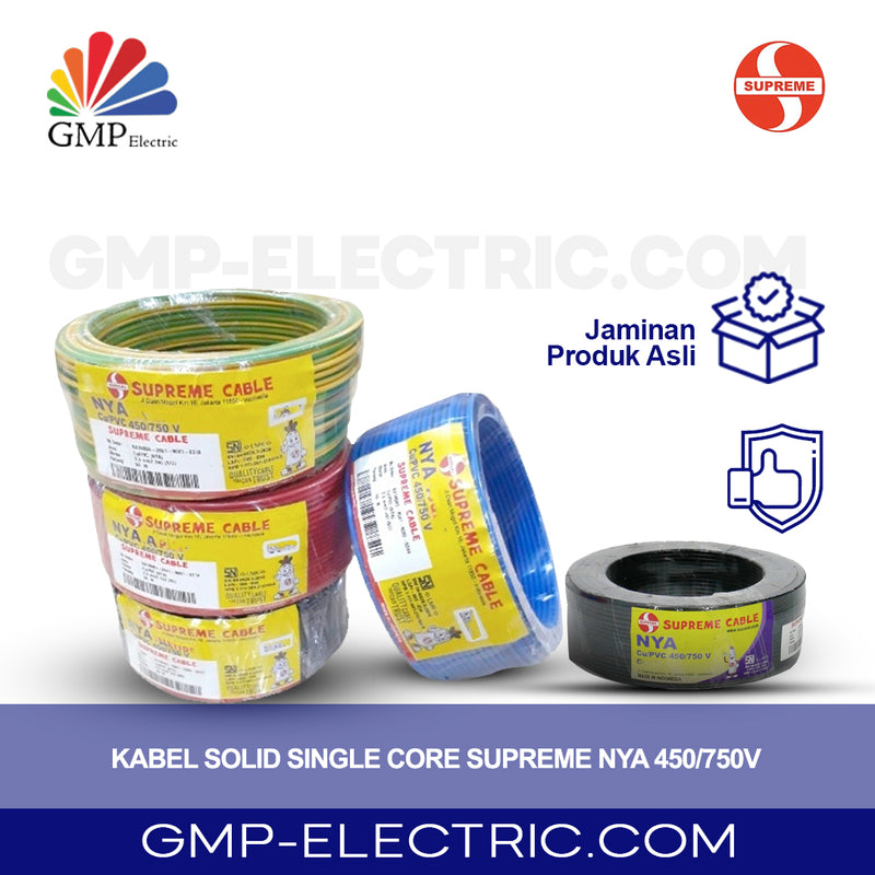Kabel Solid Single Core Supreme NYA 1x10 mm @100 mtr Yellow 450/750V