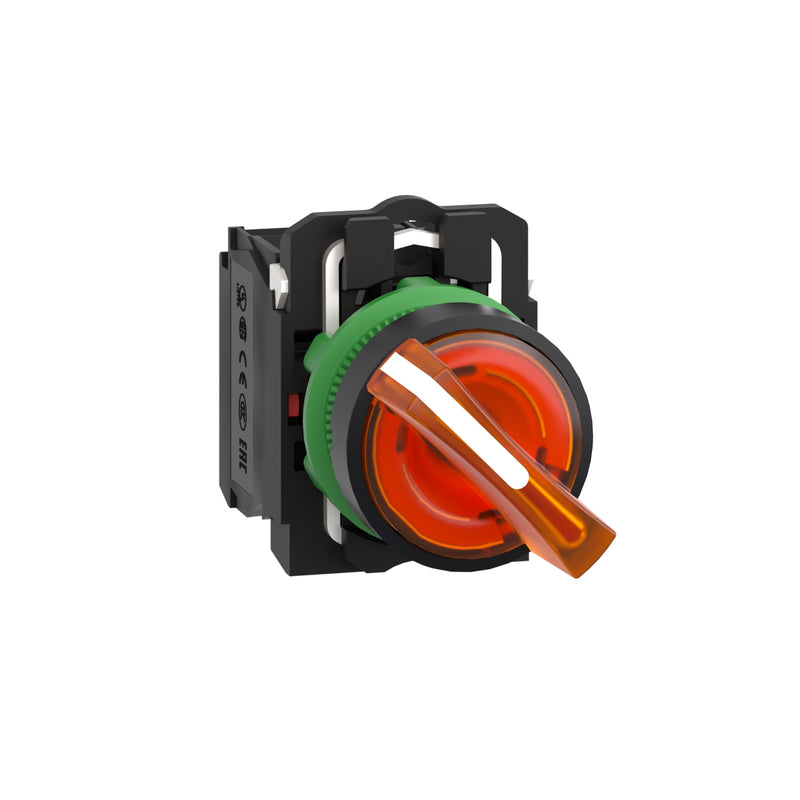 Selector Lamp Schneider XB5-AK125M5 22 mm Plastic 2Posisi Stay Put 220VAC Orange 1NO+1NC
