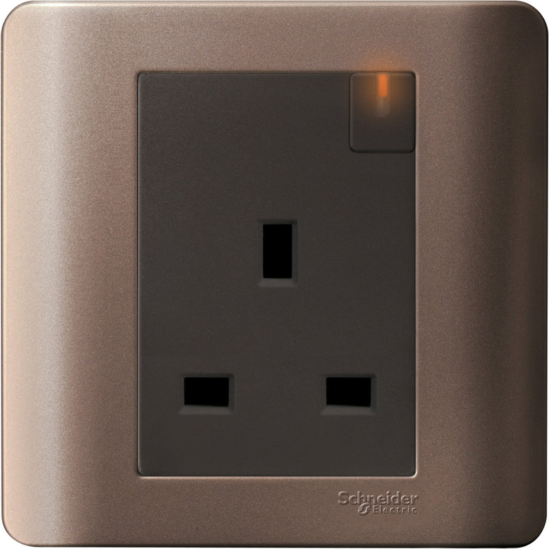 Socket Schneider Zencelo 3 Pin 13A (AC) Silver Bronze W/ Swith+Indicator E8415_SZ