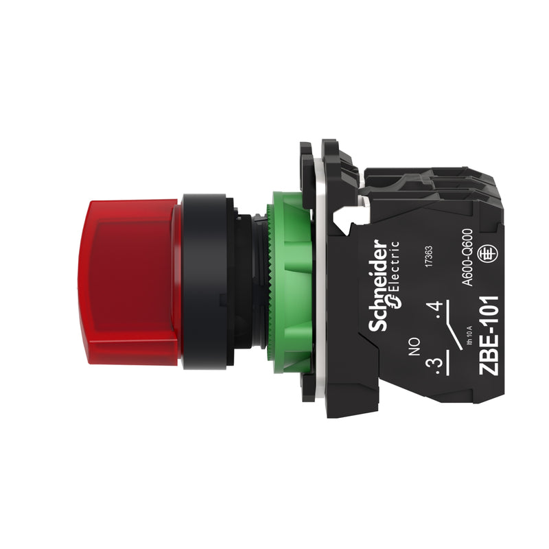 Selector Lamp Schneider XB5-AK124M5 22 mm Plastic 2Posisi Stay Put 220VAC Red 1NO+1NC