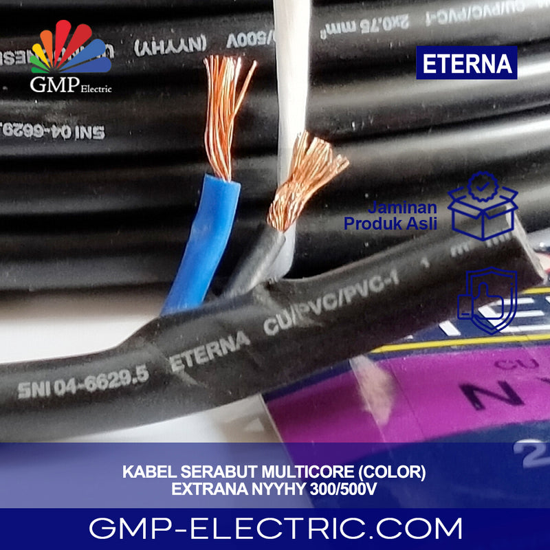 Kabel Serabut Multicore (Color) Eterna NYYHY 4x0,75 mm @50 mtr Black 300/500V (Ecer)